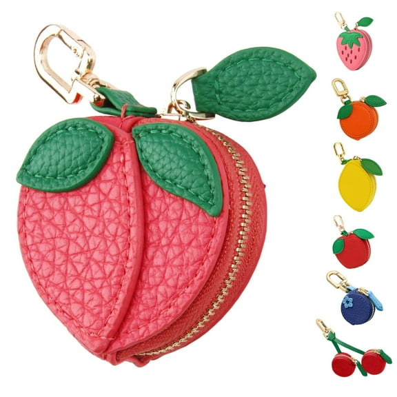 Mini Coin Keybag, Fruit Coin Purse Keychain, Purse Charms for handbags, Mini Cute Fruit Charm Leather Zipper for Wallet, Bag and Handbag Decor for Women