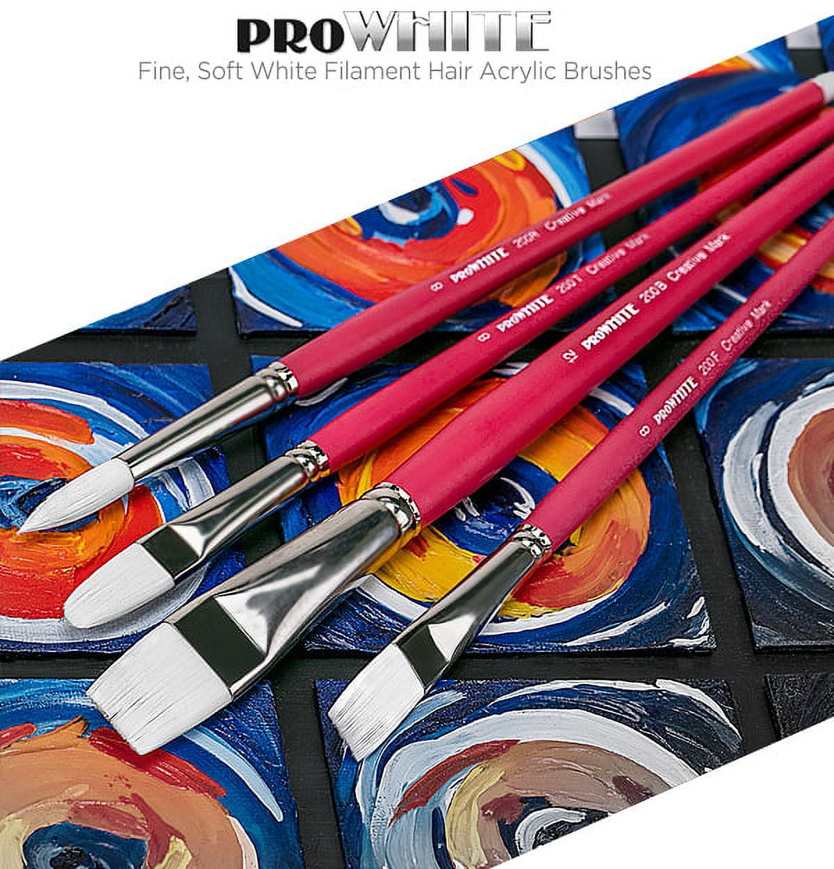 Creative Mark Pro White Soft Filament Acrylic Paint Brushes - Bulk Pack of 120 Assorted - Versatile Synthetic Brushes for Acrylic Painting , Gouache, Oils & Caseins