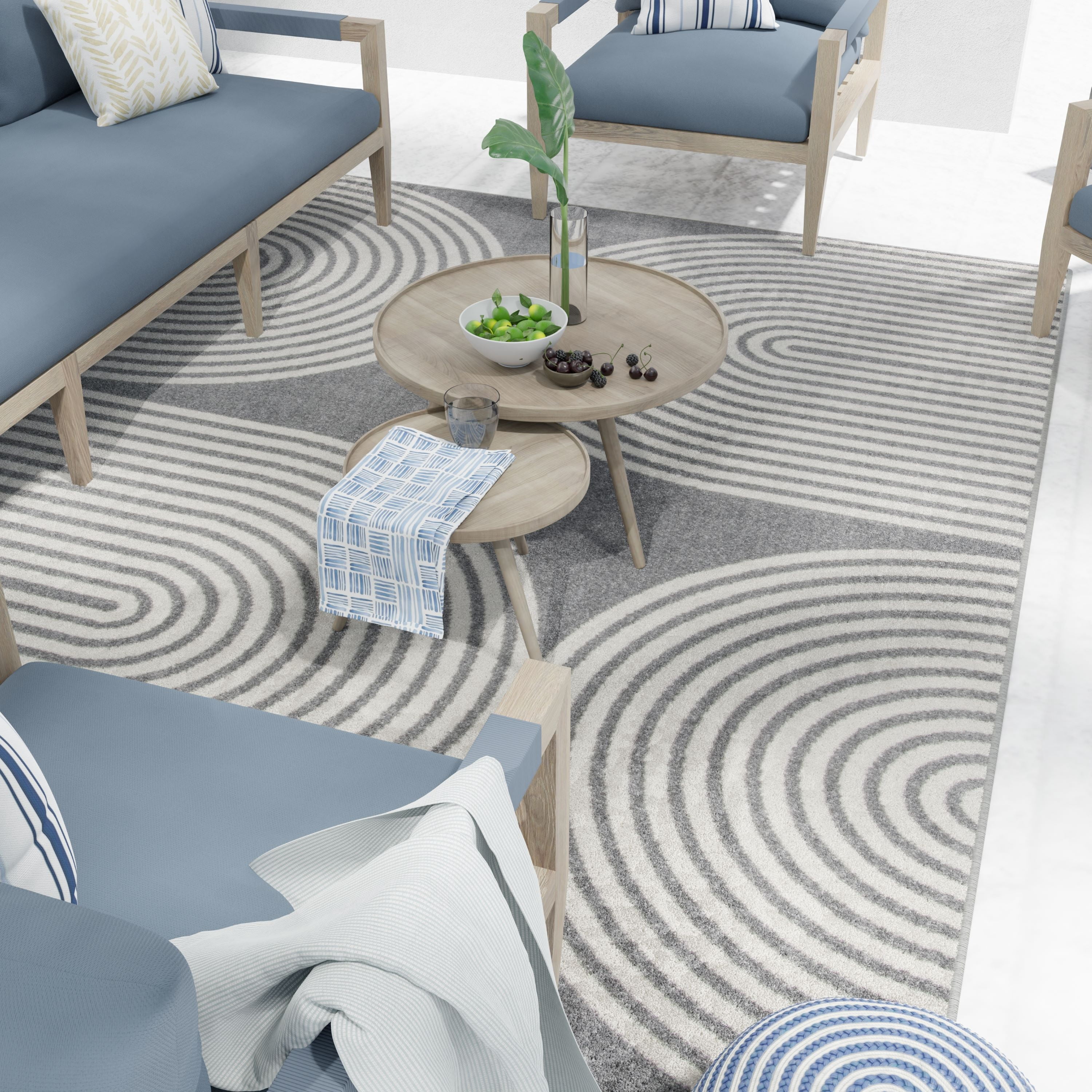 Loomaknoti Tecopa Milburm 2' x 7' Grey Geometric Outdoor Runner Rug