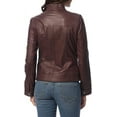 thumbnail image 2 of Women's Genuine Brown Lambskin Leather Jacket Motorcycle Slim fit Biker Jacket W711, 2 of 3