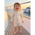 thumbnail image 3 of Baby Boys Swimsuit Seersucker Long Sleeve One Piece Zipper Bathing Suit Rash Guard Swimwear Sunsuit, 3 of 8