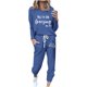 thumbnail image 2 of Puntoco Ropa de dormir para mujer, conjunto de pijama de invierno con estampado de letras, cuello redondo, manga larga, pantalones, ropa informal para el hogar, 2 of 4
