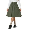 thumbnail image 1 of Faldas de cuadros INSPIRE CHIC para mujeres, falda midi A-line de cintura alta con doble cinturón, verde L, 1 of 6