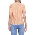 thumbnail image 3 of INSPIRE CHIC Women's Contrast Peter Pan Collar Blouse Puff Short Sleeve Plaid Shirt Top L Orange, 3 of 6