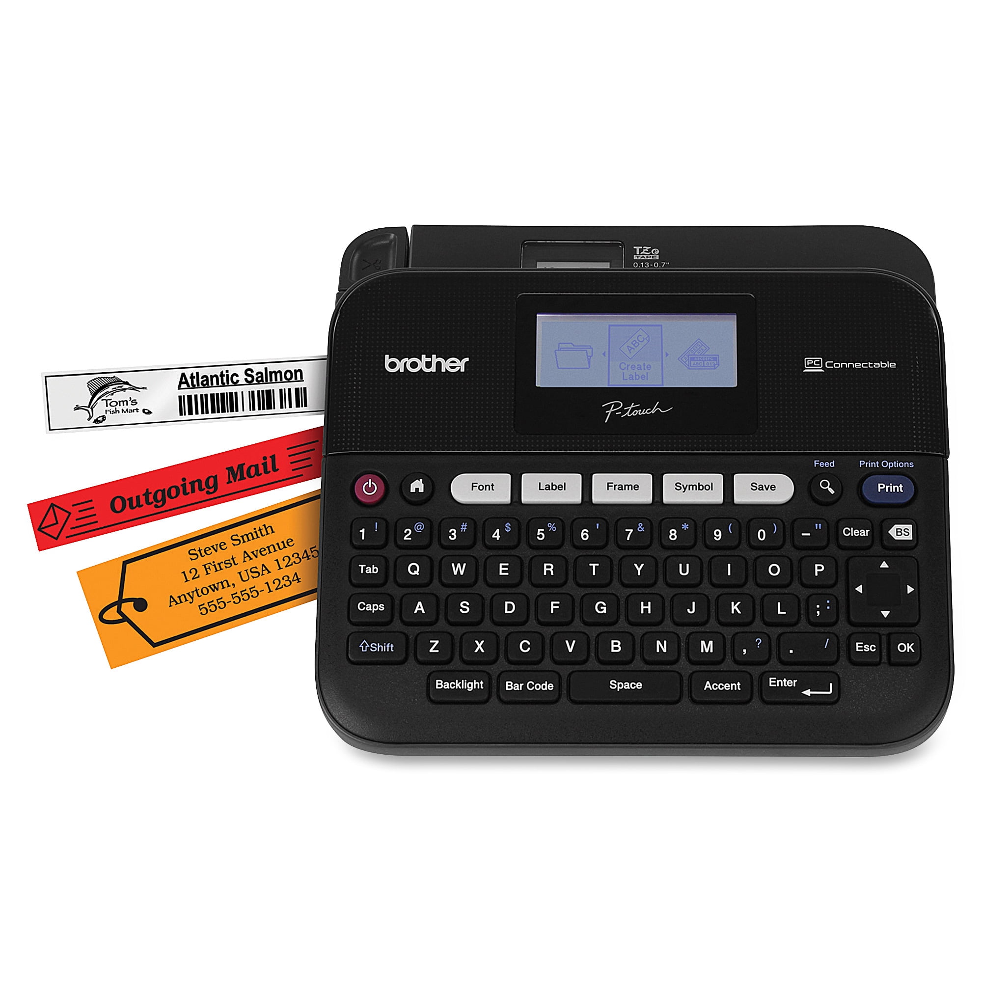 Brother P-touch, PTD450, PC-Connectable Label Maker, Split-Back Tapes, 7 Font Sizes, One-Touch Keys, Black