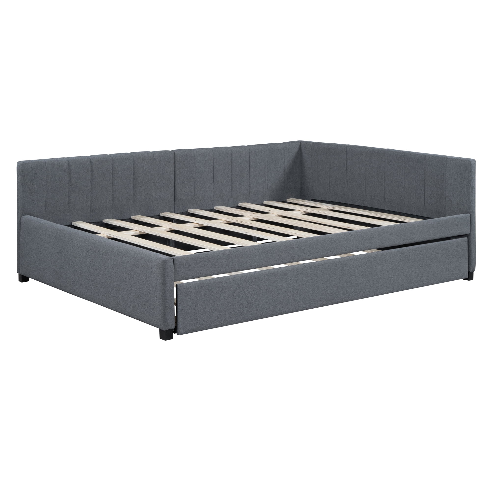 Aukfa Full Size Daybed with Trundle Bed, Upholstered Sofa Bed Frame, Gray
