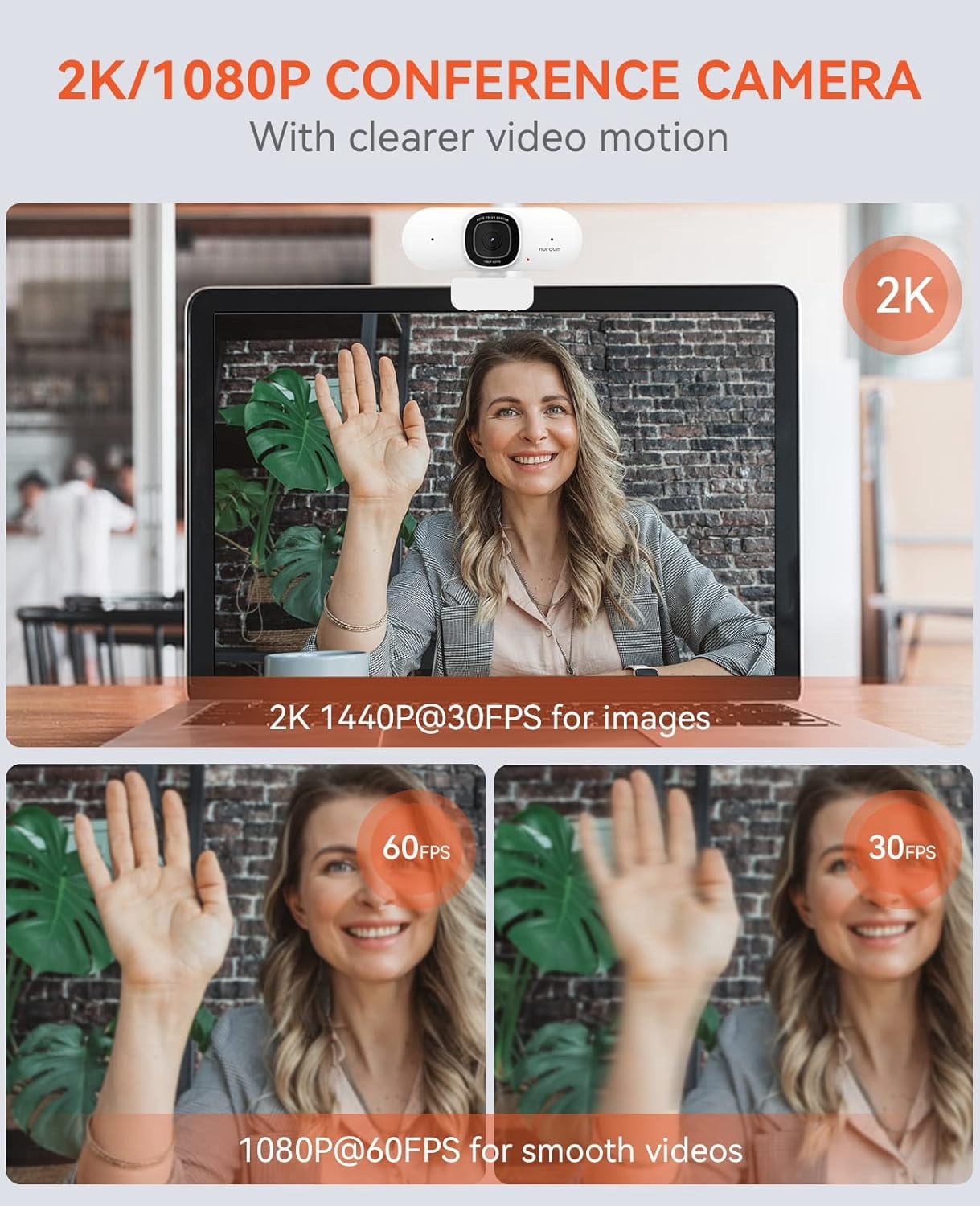 Nuroum V15-AF 2K Webcam with Microphone, 1080p 60FPS AutoFocus Web Camera with Privacy Cover and Mute, 75°FOV Dual Microphone USB FHD Computer Camera, Plug and Play for Zoom/Skype/Teams