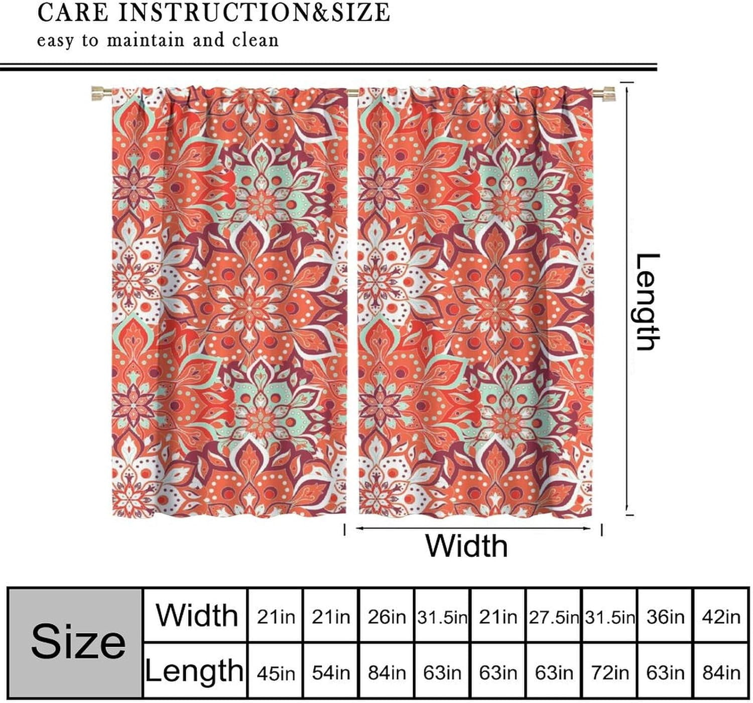 Rustic Paisley Blackout Curtains,Orange Boho Vintage Flower Texture Paisley Art Aesthetic Print Rod Pocket Window Treatments Drapes for Bedroom Living Room Kitchen Home Decor 84" W X 84" L