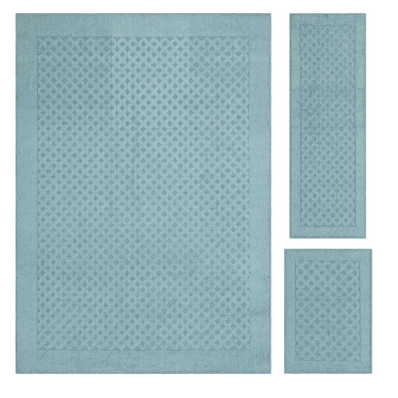 Mainstays Dylan Solid Diamond Olefin Blue Indoor Area Rug Set, 3 Piece