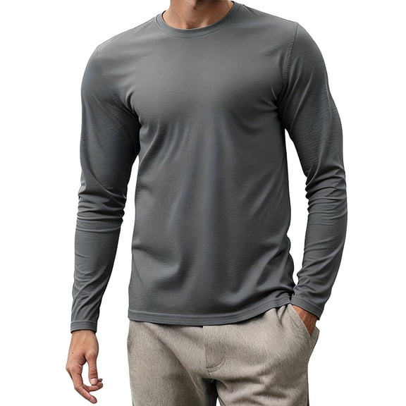 Men's Basic Athletic Long Sleeve T Shirt Comfort Lightweight Active Sports Shirts Basketball Jogging Workout Gray XL