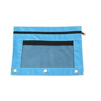 under 20 Pencil Pouch for 3 Ring Binder, Large Capacity Pencil Pouches with Zipper, Soft Fabric Pencil Bag, Clear Pencil Case with 3 Hole, Portable Office Supplies, Sky Blue