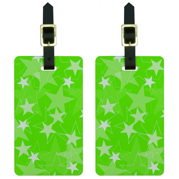 Stars Lime Green Luggage Tags Suitcase CarryOn ID, Set of 2