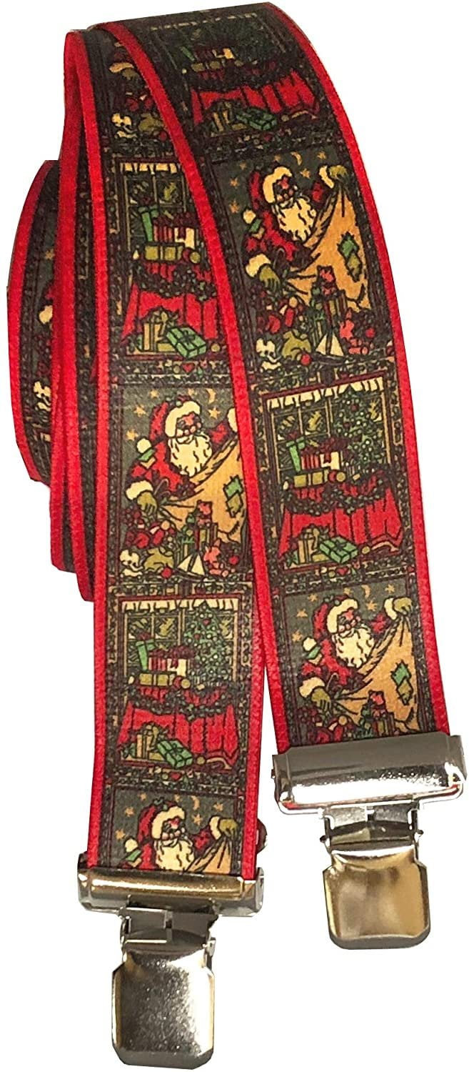 Men’s Red Christmas Suspenders Vintage Santa Brings Gifts and Presents