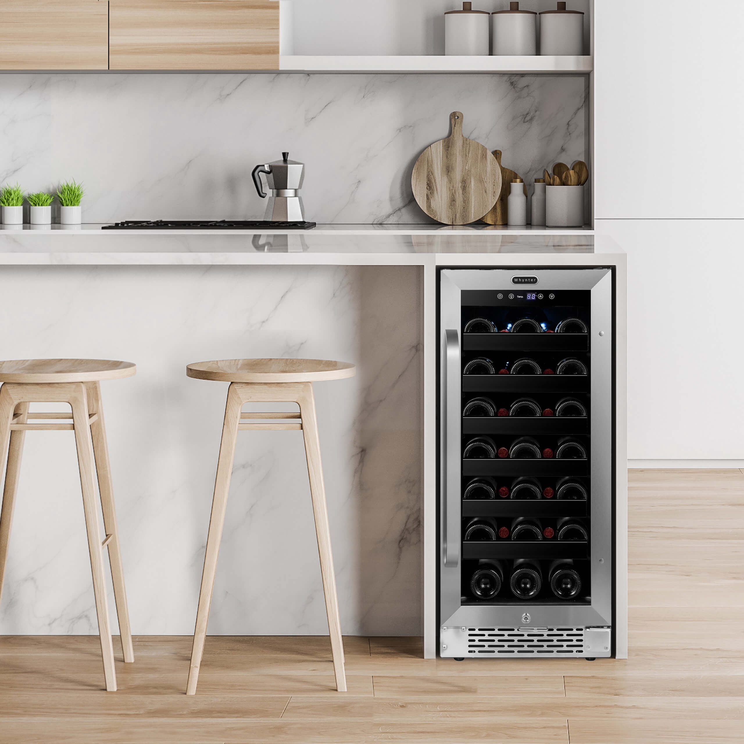 Whynter BWR-308SB 15" Built-In 33 Bottle Undercounter Stainless Steel Wine Refrigerator with Reversible Door, Digital Control, Lock, and Carbon Filter
