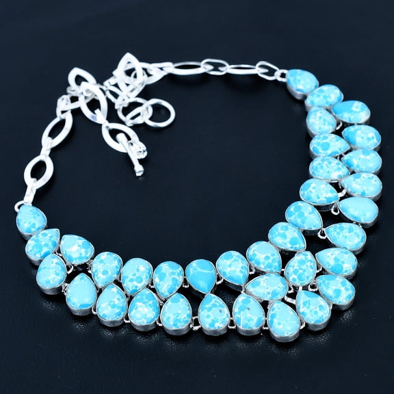 Larimar Pear Gemstone 925 Sterling Silver Handmade Jewelry Necklace 18" VJ 1489