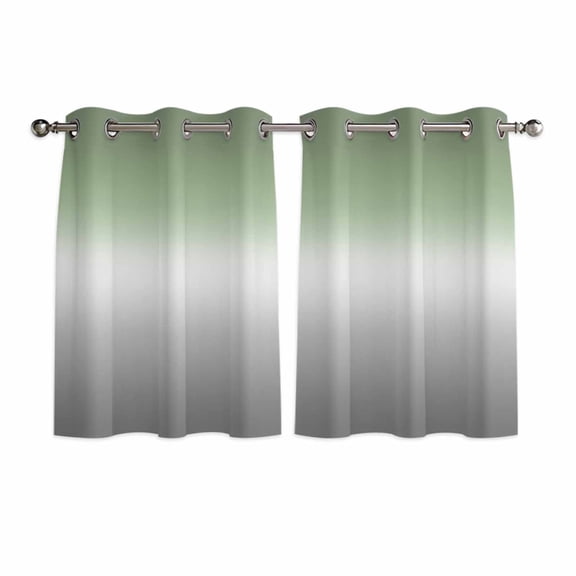Sage Green Grey Ombre Kitchen Curtains Short 45 Inch Length, Modern Ombre Abstract Art Grommet Top Bedroom Living Room Curtains, Light Filtering Cafe Curtain Drapes 2 Panels Set 84''x45''