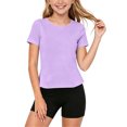 thumbnail image 2 of Amidoa Girls 2 Piece Outfits Summer Clothes Ruffle Sleeve Cute T Shirt Short Sleeves Casual Shorts Kids Clothing Sets Purple Size 12, 2 of 9