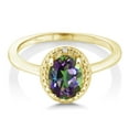 thumbnail image 2 of Gem Stone King 18K Yellow Gold Plated Silver Green Mystic Topaz and White Diamond Engagement Ring for Women (1.31 Cttw, Gemstone Birthstone, Oval 8X6MM, Available in Size 5, 6, 7, 8, 9), 2 of 4