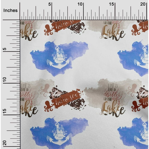 oneOone Viscose Chiffon Lavender Blue Fabric Text|Jellyfish & Anchor Hook Watercolor Fabric For Sewing Printed Craft Fabric By The Yard 42 Inch Wide