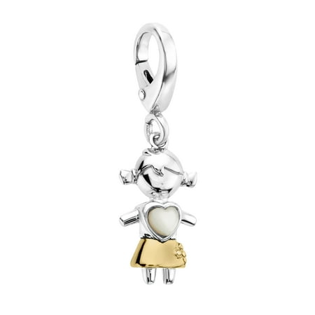 Duet Natural Mother-of-Pearl Little Girl Heart Charm in Sterling Silver and 14kt