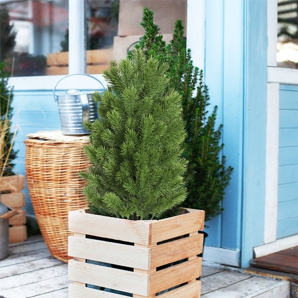 Árbol topiario de cedro artificial | Planta de arbusto sintético al aire libre con espiga en el suelo | Arbusto de Educación Física Verde | 21,7 de altura | Bajo mantenimiento | Decoración del