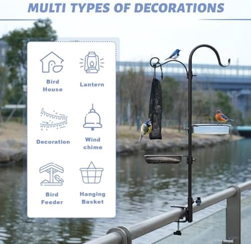 Deck Bird Feeding Station | Premium Multi Feeder Hanging Kit with Bird Bath & Sock Feeder | Attracts Wild Birds, Planter Hanger Hook for Outdoor Deck, Patio, Garden