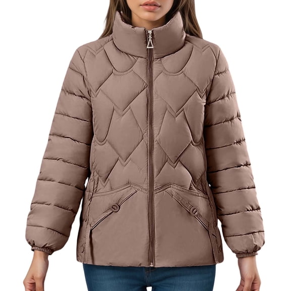ChaoLingNeng Winter Puffer Coats for Women, Women Short Puffer Jackets Winter Cropped Puffy Coat Full Zip Stand Collar Outerwear with Pockets