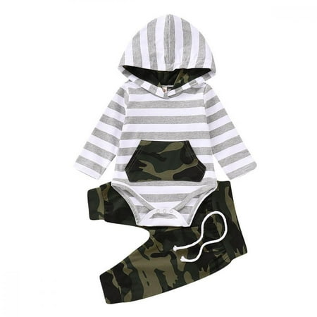 

Leonard New Autumn Baby Boy Girl Long Sleeve Stripe Print Hooded Romper Tops Trousers Outfits Clothes