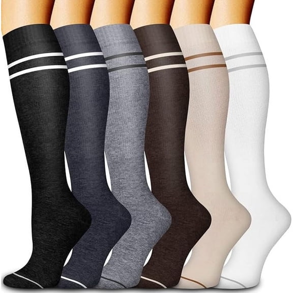 Compression Socks for Women Circulation Knee High 6 Pairs for Nurses, Running, Travel, Athletic，Style 19