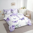 thumbnail image 3 of Manfei Kawaii Butterfly 7pcs Bedding Comforter Set,Purple Rustic Lavender Queen Bedding Sets,Country Flower Floral Queen Sheet Sets For Girls Teens,Ultra Soft Home Decor, 3 of 8