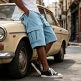 thumbnail image 7 of Dwellite Mens Cargo Shorts Casual Drawstring Elastic Waist Corduroy Summer Beach Shorts with Pockets Light Blue 2XL, 7 of 7