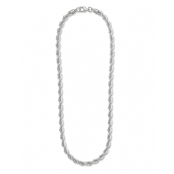 Silver Rope Chain Necklace for Men Women, 4mm Wide 20 Inch / 50cm Twisted Chain Necklace with Lobster Clasp, Silver Tone Fashion Jewelry