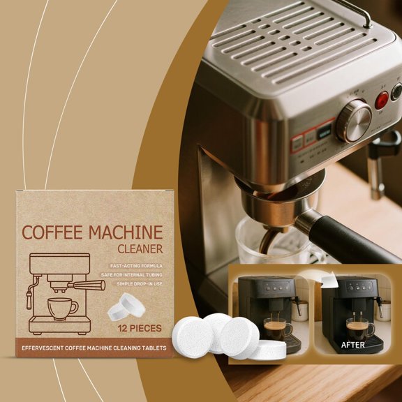 Coffee Machine Descaler Tablets Cleaner - Deep Clean Formula for Coffee Makers Removes Scale Build Up Coffee Oil and Mineral Deposits Easy Use 12 Count