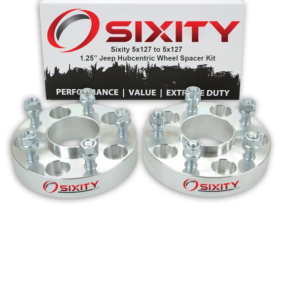 Sixity Auto 2 pc 1.25" 5x127 Wheel Spacers compatible with Jeep Grand Cherokee Wrangler Commander 1/2-20tpi 1.25in Hubcentric
