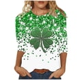 thumbnail image 2 of St. Patrick's Day T-Shirt for Women Clover Graphic Three Quarter Sleeve Crewneck Soft Breathable Fabric Festive Novelty Clothes, 2 of 5