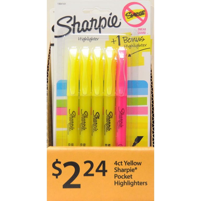 SHARPIE Clear View Highlighter Stick, Yellow, 4/Pack (1950746)