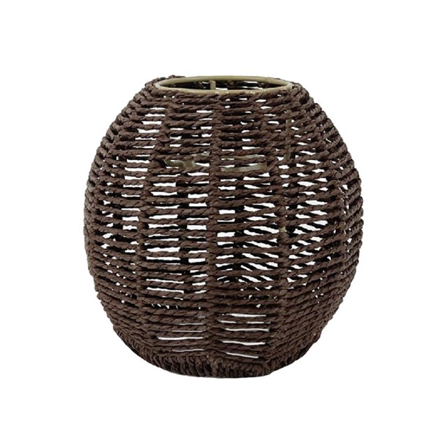 Pendant Lamp Shade, Handwoven Retro Style Lighting Fixture, Ceiling Light Shade Wicker Paper Rope Rattan Lampshade for Living Room Dining Room Round Brown
