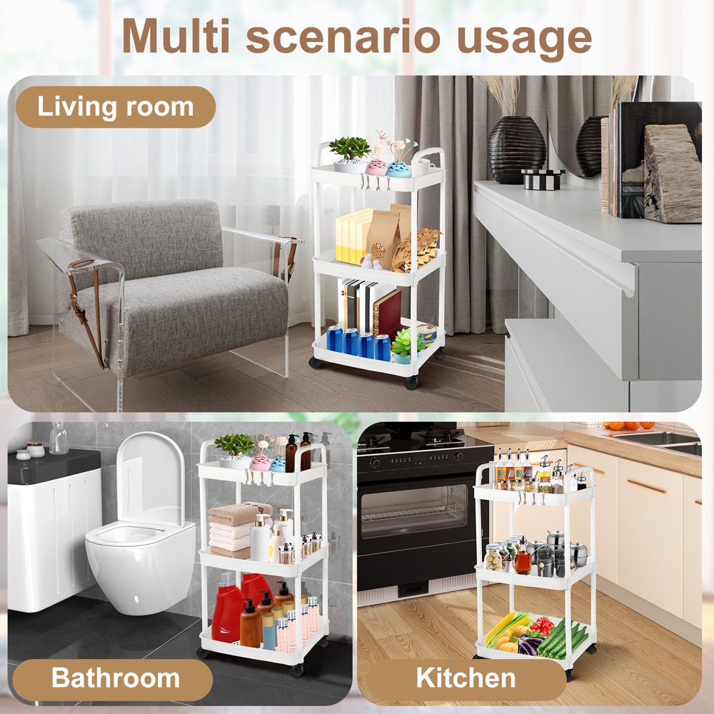 Chariot De Rangement Mobile à 3 Niveaux - Idéal Pour Cuisine, Salle De Bain Et Bureau