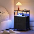 thumbnail image 2 of Eunos Petite Table de Chevet avec Station de Charge pour Chambre, Commode Noire avec Étagères de Rangement, 2 of 7