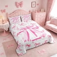 thumbnail image 5 of Meiyoeat Girly Letter T Twin Comforter Sets 3-Piece for Girls, Pink Bow Print Bedding Set for Bedroom, Pink White,Pink Reversible, 5 of 7