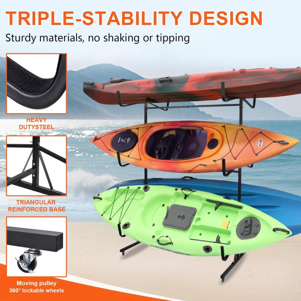 Flroha Kayak Rack for Garage Paddle Board Floor Stand Indoor Outdoor Adjustable Width Canoe Rack Hanger for Surfboard Boat Dock Garage Shed Storage