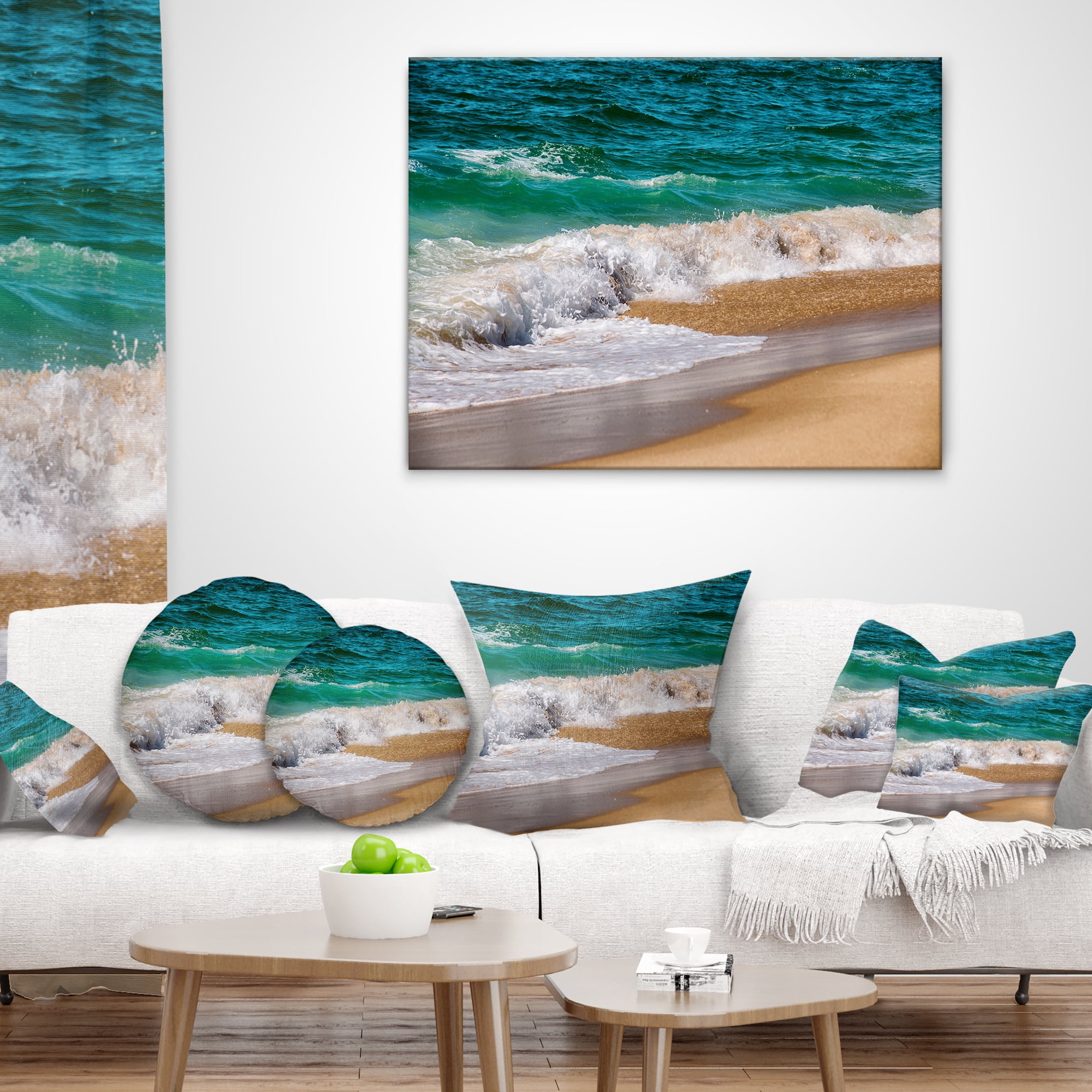 Designart Typical Atlantic Seashore in Summertime - Seashore Throw Pillow - 12x20