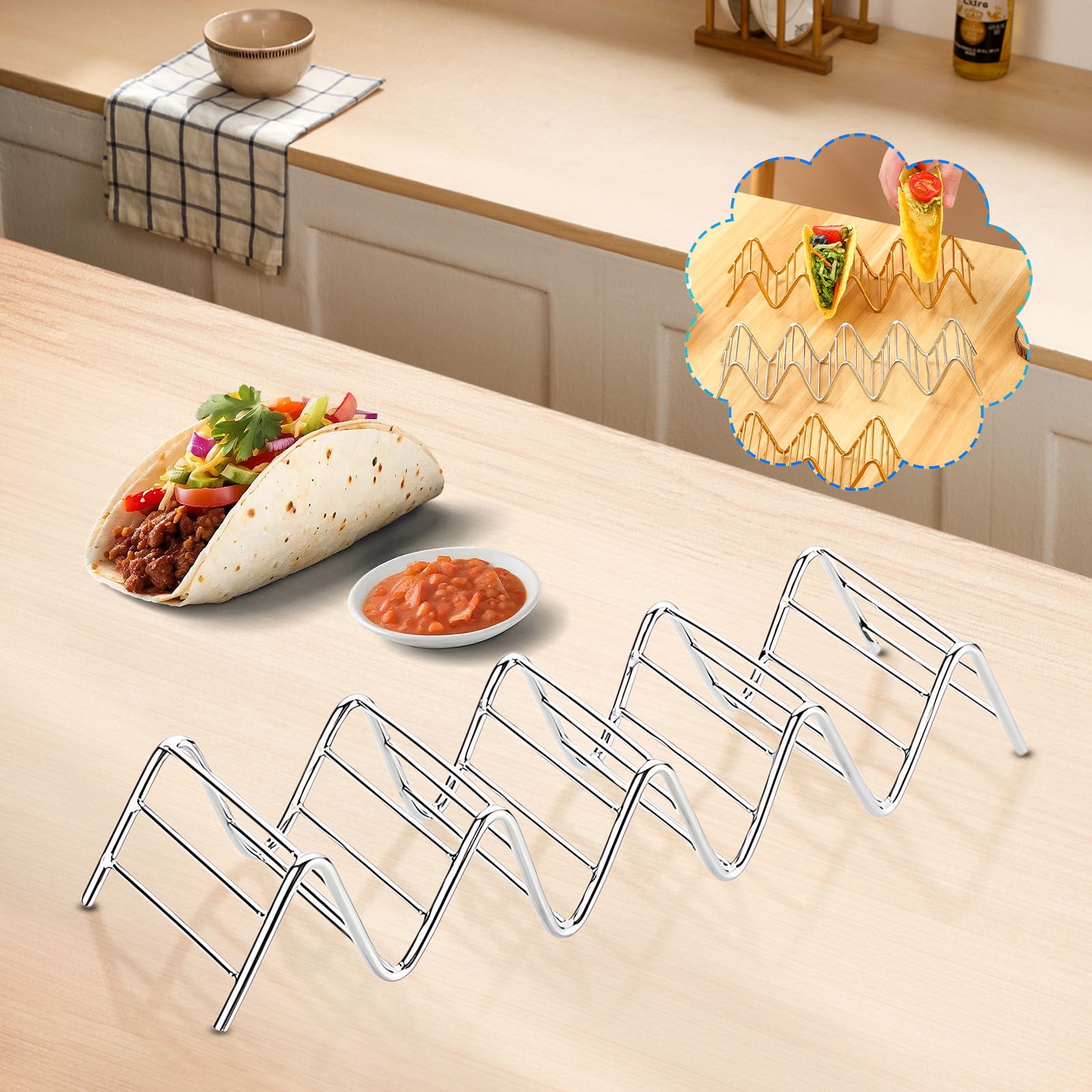Lot De 2 Supports à Tacos En Inox - Lave-vaisselle & Four Safe, Tient Les Tacos Droits, Parfait Pour Apéros Et Soirées