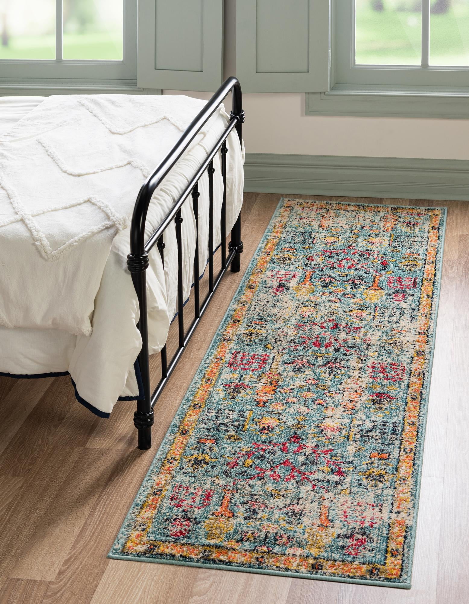 El Paso Collection Rug 6 Ft Runner Blue Medium Rug Perfect