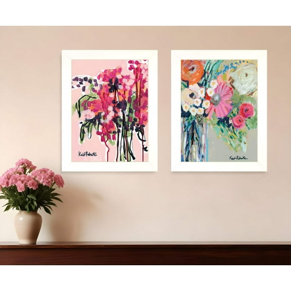 Set Of Two Garden Flowers White Framed Print Wall Art