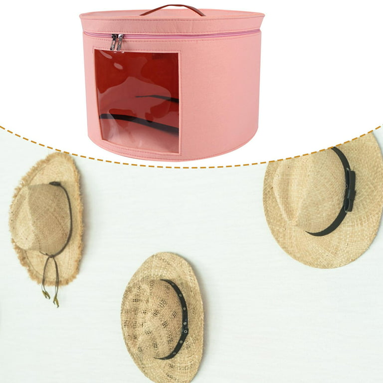 Hat Box Hat Storage Box Portable Stuffed Animal Toy Storage Foldable Round Brim Hats Organizer Felt Organizer Bucket for Hats Clothes Office Pink