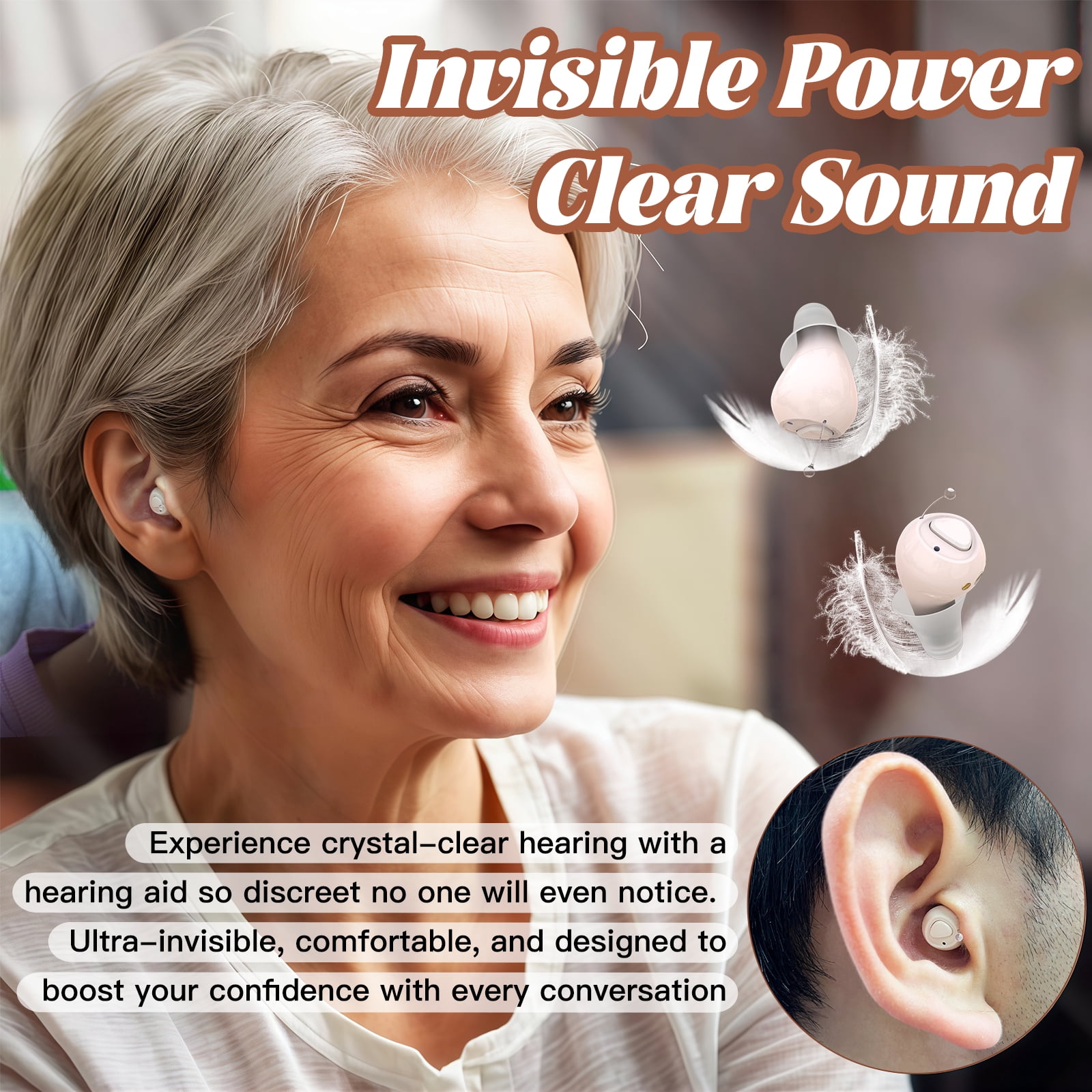 Pro Hearing Aids for Seniors with Smart Auto-Noise Reduction (Not Amplifiers),Rechargeable Digital OTC with 32-Channel for Clear Sound, Super Mini Invisible & 7-Day Standby, UV Charging Case