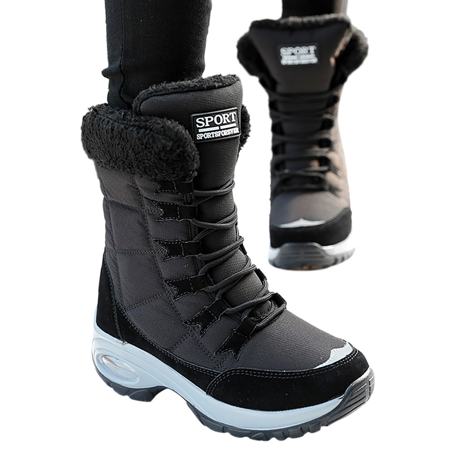 PEASKJP Men's Snow Boots Wide Width Mens Lightweight Hiking Boots Mid Ankle Warm Anti-Slip Ankle Hiking Skiing Boots (Black,7.5)