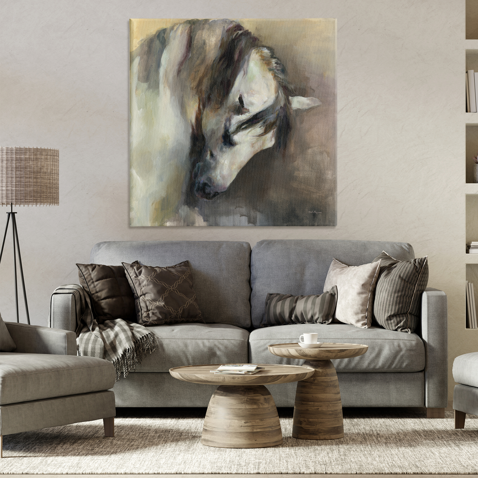 Stupell Industries Classical White Horse Animals Painting Wrapped Canvas Art Print Wall Art, 36 x 36