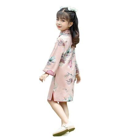 

LBECLEY Princess Smocked Toddler Dress Long Sleeve Cheongsam Performance Spring Autumn Girls Retro Tang Dress Dress Girl Ethnic Style Hanfu Thanksgiving Dress for Toddler Girls 2T Pink 140
